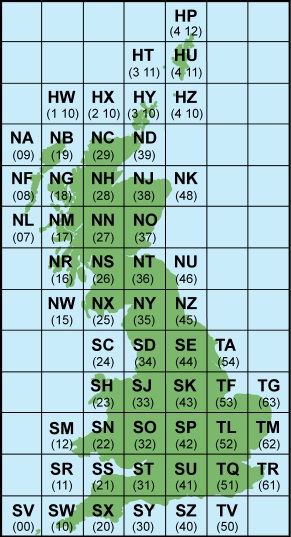 100km Grid Squares for Britain